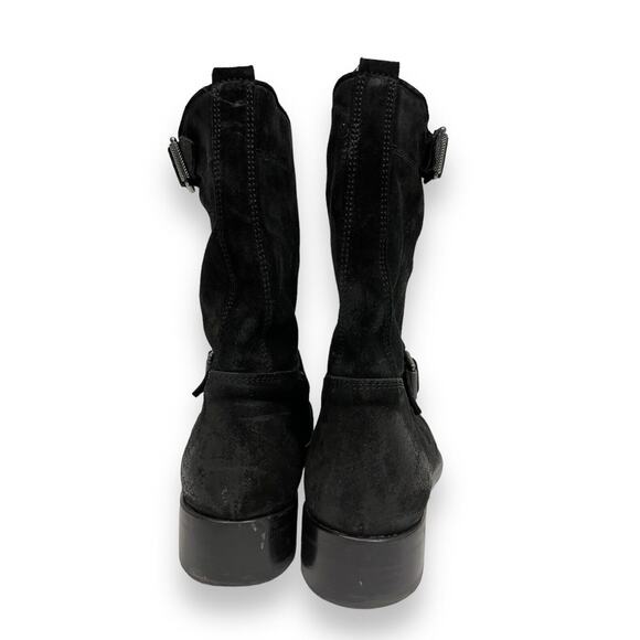 BELSTAFF Black Suede Bedford Buckle Accents Mid Calf Moto Booties Boots 36.5 - Picture 6 of 8
